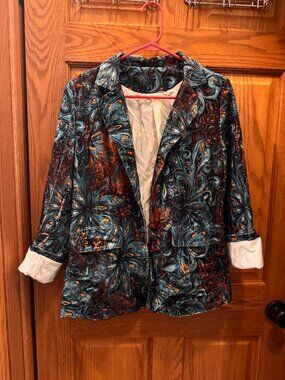 Medium Print Blazer, Teal Orange Kaleidoscope, Statement Jacket